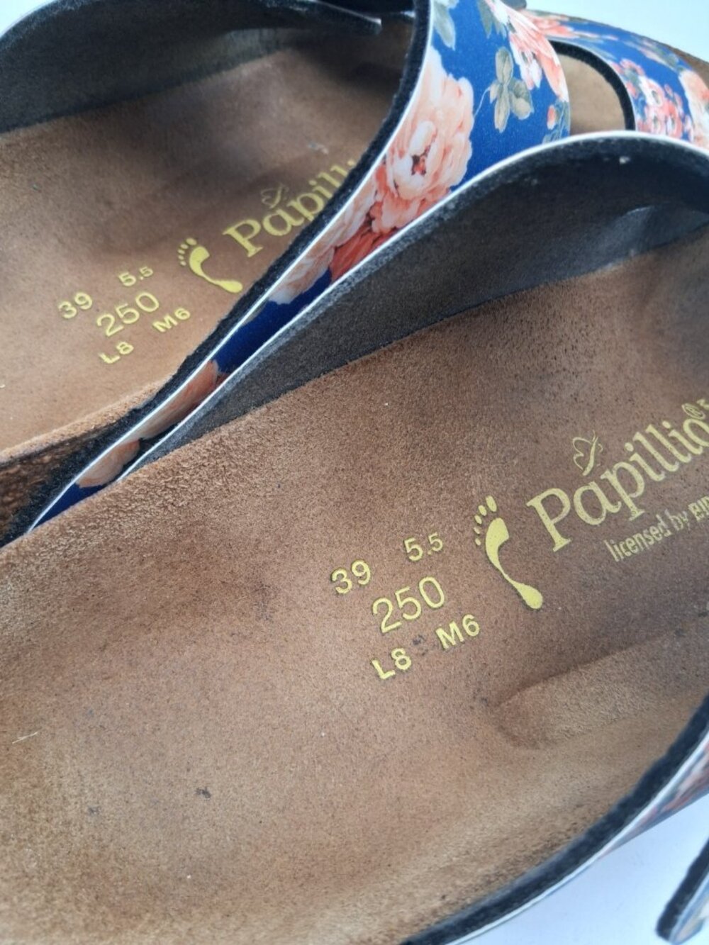 Birkenstock Papillio Arizona Blue Rose Floral Sandals EU 39 US L8 M6 Buckle Boho - Picture 4 of 11